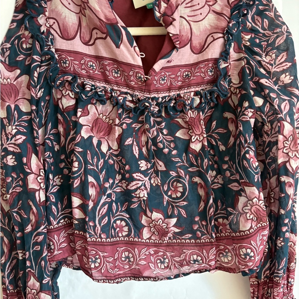 FARM Rio Pink and Blue Floral Blouse